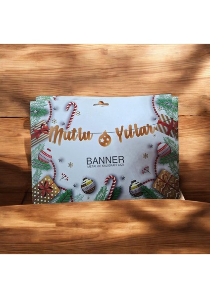 Yılbaşı Parlak Metalize Gold Renk Mutlu Yıllar Kaligrafi Banner Yazısı Yeniyıl Yılbaşı Süsü