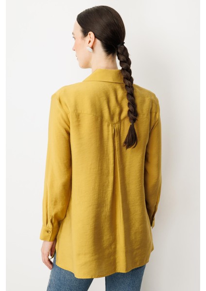 Cep Detaylı Cupra Gömlek-Safran
