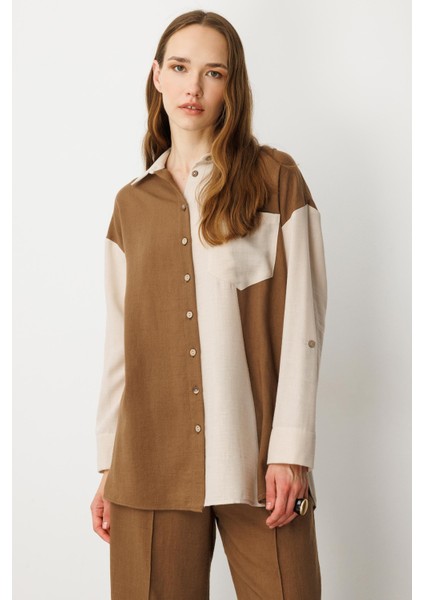 Oversize Keten Görünüm Tunik Gömlek-Kahve fırsatları