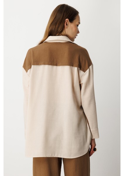 Oversize Keten Görünüm Tunik Gömlek-Kahve indirimleri