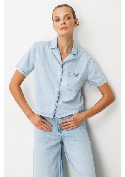 Oversize Pamuklu Kot Gömlek-Mavi