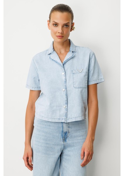 Oversize Pamuklu Kot Gömlek-Mavi fiyatları