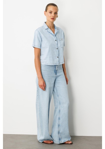 Oversize Pamuklu Kot Gömlek-Mavi modelleri