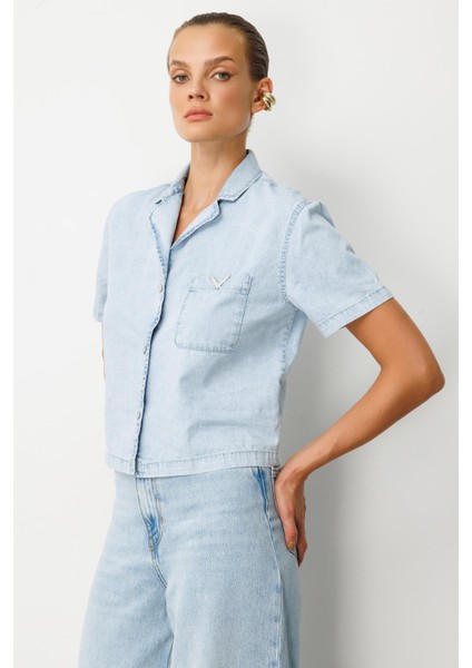 Oversize Pamuklu Kot Gömlek-Mavi fırsatları