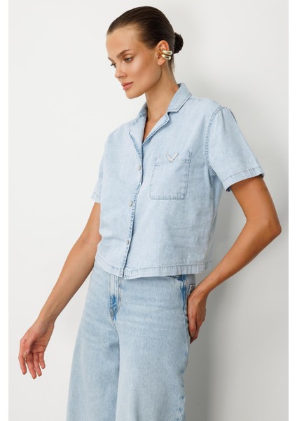 Oversize Pamuklu Kot Gömlek-Mavi indirimleri