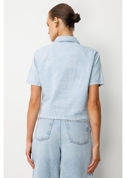 Oversize Pamuklu Kot Gömlek-Mavi