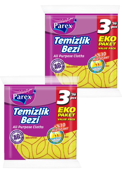 Yüzde 30 3'lü Mikrofiber Temizlik Bezi İkili Paket