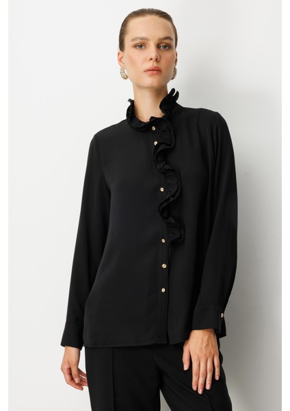 Farbela Detaylı Krep Gömlek-Siyah fiyatları