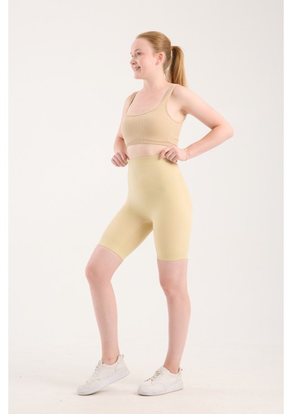 Salmano Model Yüksek Bel Şekillendirici Korse Tayt, Dikişsiz Vücut Sıkılaştıran, Kalça ve Basen Toparlayıcı, Ten/siyah modelleri