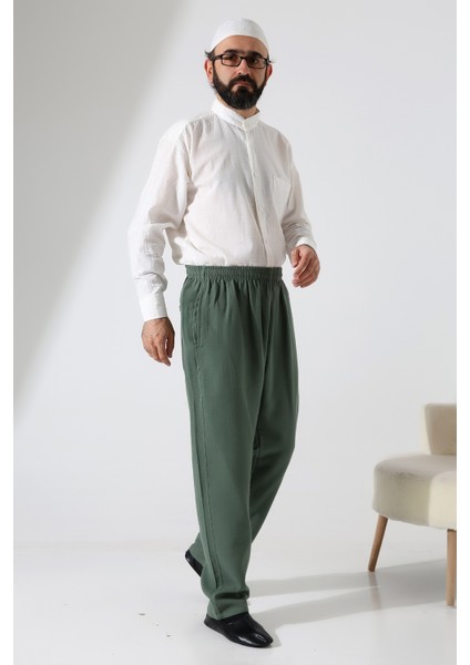 Erkek Lastikli Bel Cepli Hac Umre Müslin Pantolon - Yeşil (Ans) fiyatları