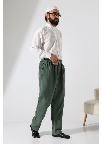 Erkek Lastikli Bel Cepli Hac Umre Müslin Pantolon - Yeşil (Ans) modelleri