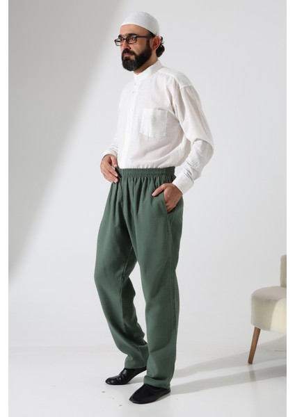 Erkek Lastikli Bel Cepli Hac Umre Müslin Pantolon - Yeşil (Ans) fırsatları