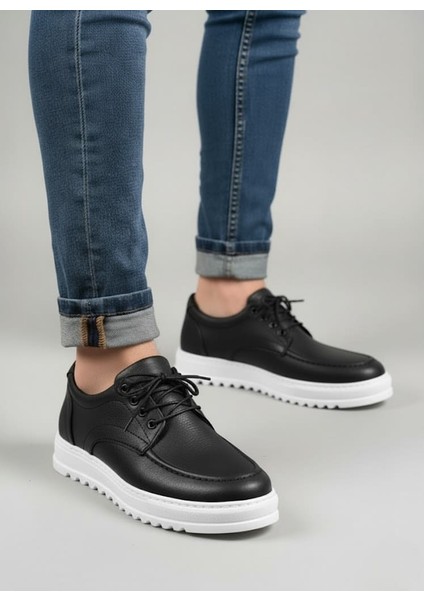 JET-T12x Arts Bağcıklı Cilt Erkek Günlük Spor Klasik Ayakkabı CBT - Siyah