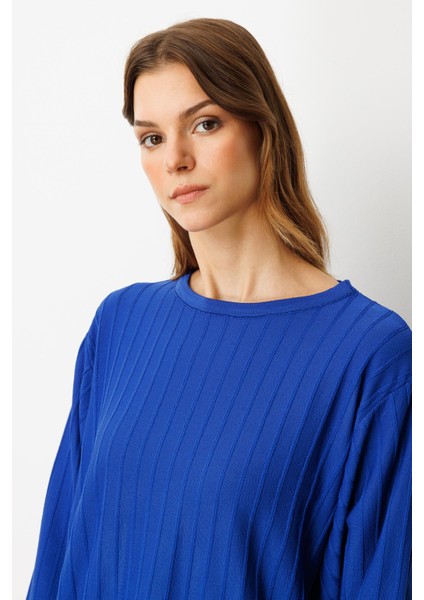 Çizgi Desen Pamuklu Triko Tunik-Sax fiyatları