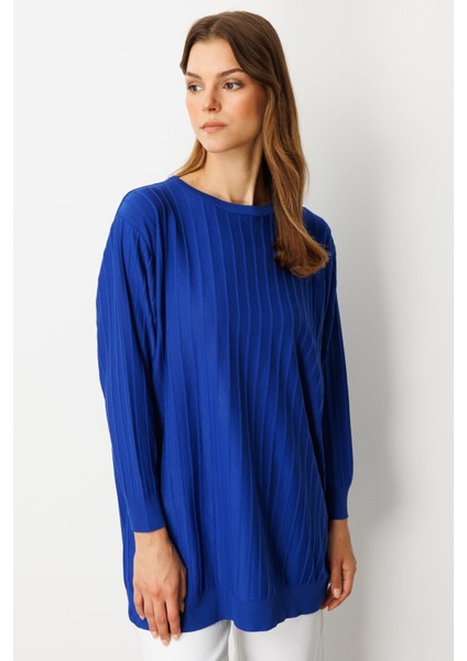 Çizgi Desen Pamuklu Triko Tunik-Sax modelleri