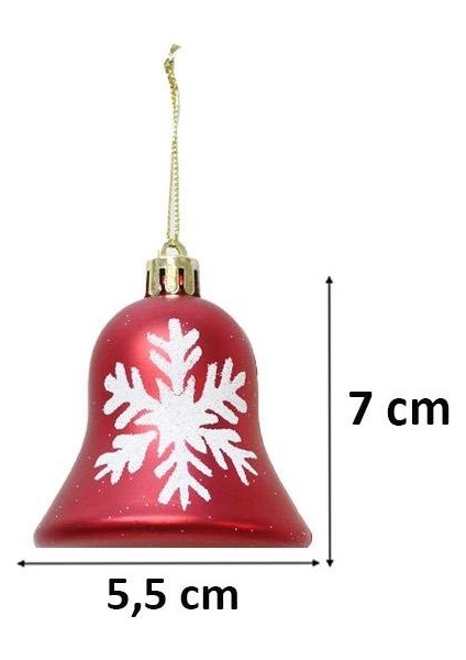 Yılbaşı Ağaç Süsü Çan Figürlü Kırmızı-Beyaz Kar Tanesi Desenli 7 cm 2'li Set fiyatları