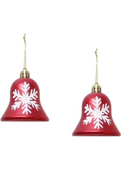Yılbaşı Ağaç Süsü Çan Figürlü Kırmızı-Beyaz Kar Tanesi Desenli 7 cm 2'li Set modelleri