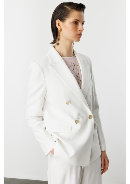 Kruvaze Yaka Hürrem Ceket-Kemık