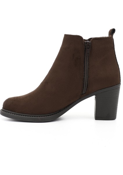 Kadın Kahve Fermuarlı Kalın Topuklu Bot modelleri