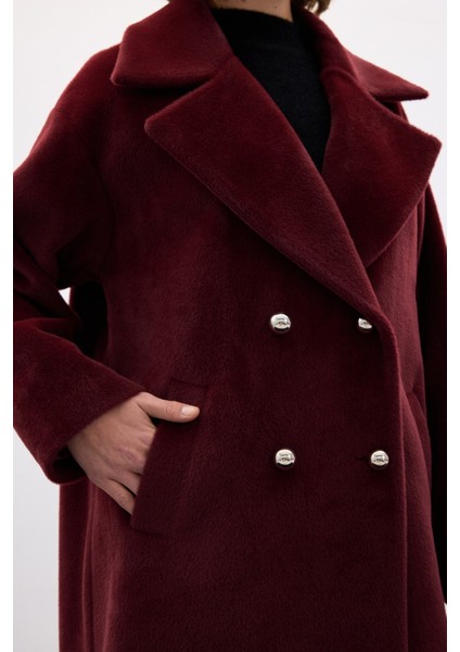 Düğme Detaylı Uzun Kaban - Bordo