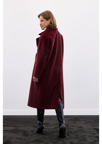 Düğme Detaylı Uzun Kaban - Bordo