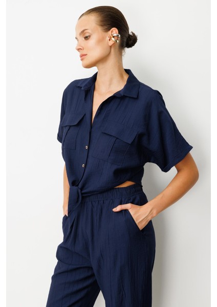 Bağlama Detaylı Crop Gömlek-Lacı modelleri