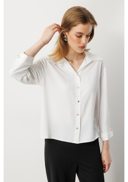 Truvakar Kol Taş Düğmeli Gömlek-Kemık fırsatları