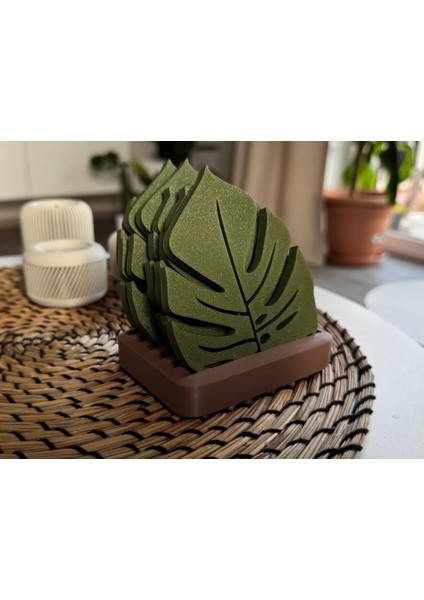 Monstera Yaprak Bardak Altlığı Seti (Stand Dahil) – 3D Baskı Organik Pla Malzeme modelleri