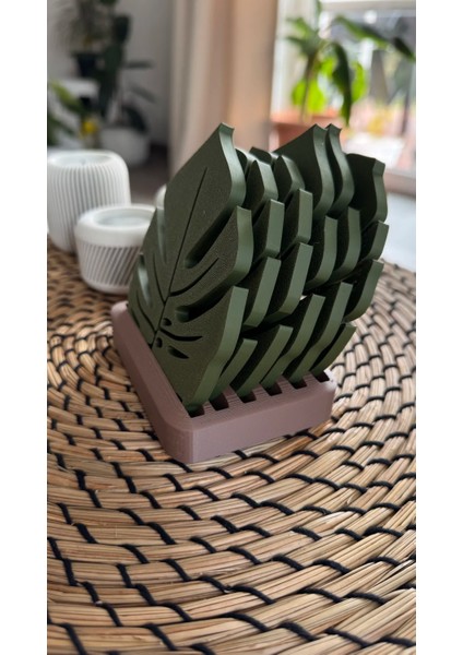 Monstera Yaprak Bardak Altlığı Seti (Stand Dahil) – 3D Baskı Organik Pla Malzeme indirimleri