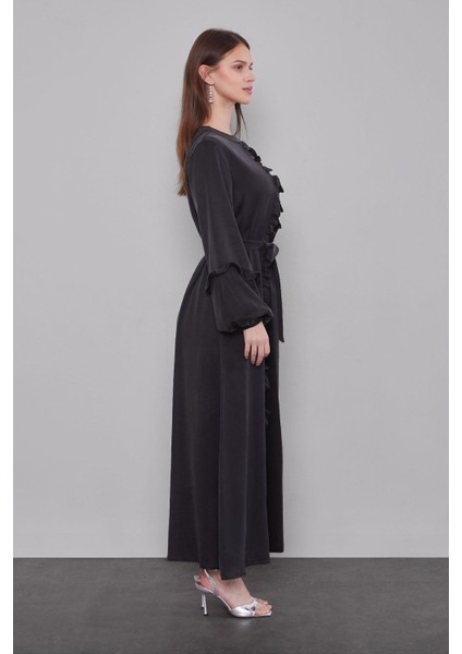 Siyah Kuşak Detaylı Cupra Elbise fiyatları