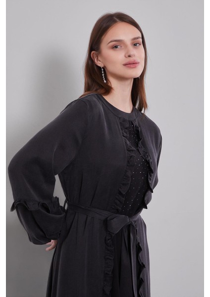 Siyah Kuşak Detaylı Cupra Elbise modelleri