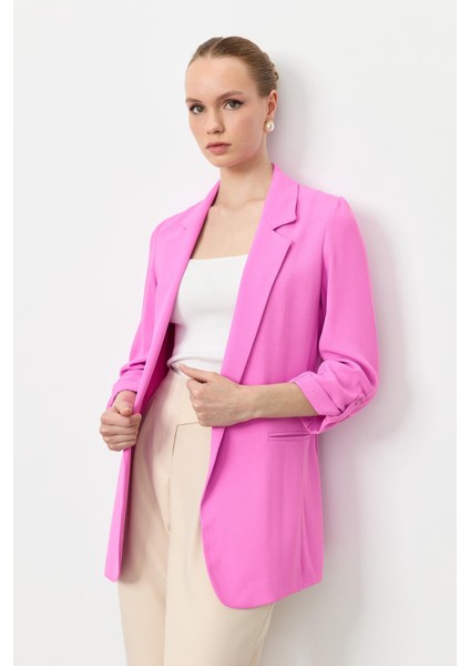 Kolu Düğme Detaylı Ceket-Pembe