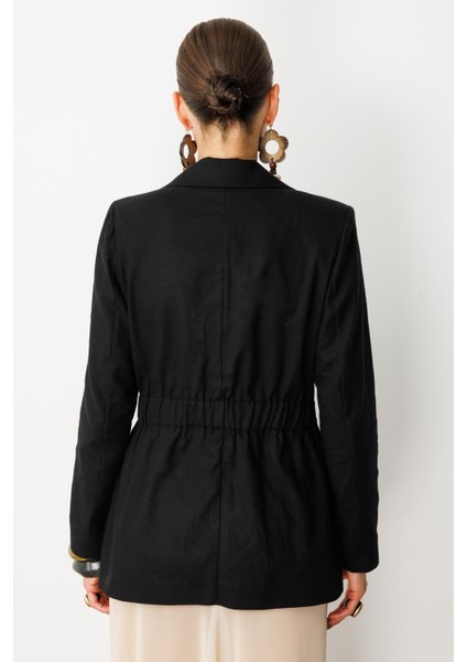 Beli Kuşaklı Keten Ceket-Siyah