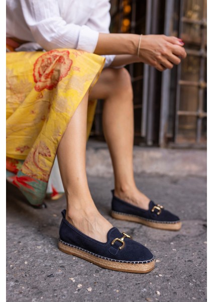 Nazsa Kadın Kahverengi Süet Tokalı Espadrıl Taban Loafer Ayakkabi
