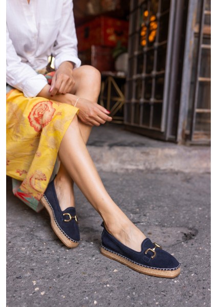 Nazsa Kadın Kahverengi Süet Tokalı Espadrıl Taban Loafer Ayakkabi modelleri