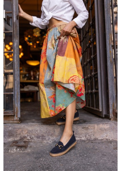 Nazsa Kadın Kahverengi Süet Tokalı Espadrıl Taban Loafer Ayakkabi