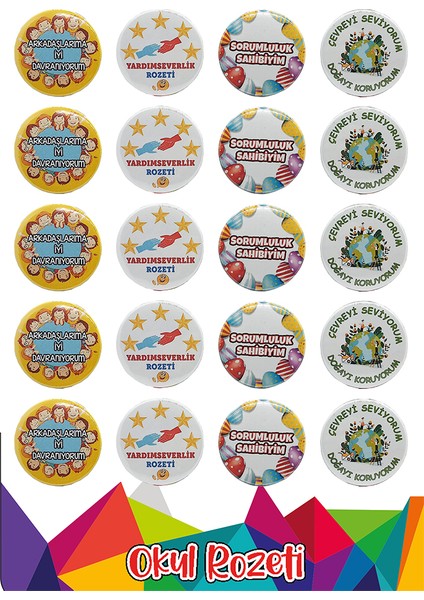 Öğrenci Davranış Rozetleri – 20’li Set (44 mm Metal Yaka Rozeti) Yerli Üretim