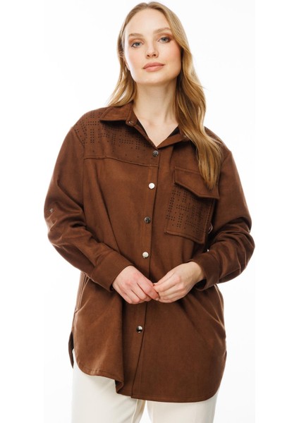 Cep Detaylı Süet Tunik-Kahve