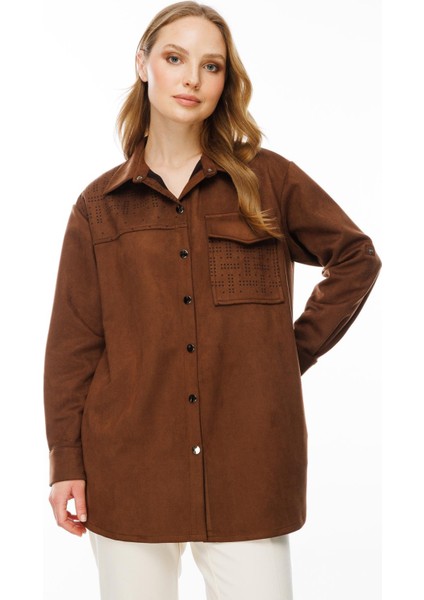 Cep Detaylı Süet Tunik-Kahve fırsatları