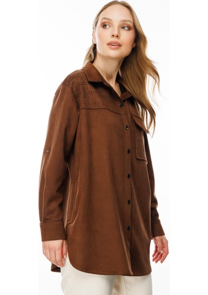 Cep Detaylı Süet Tunik-Kahve