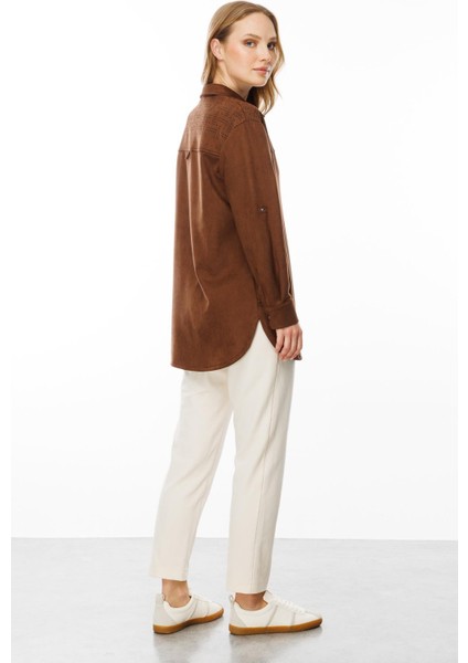 Cep Detaylı Süet Tunik-Kahve