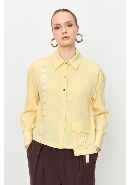 Zımba Şerit Detaylı Gömlek-Sarı