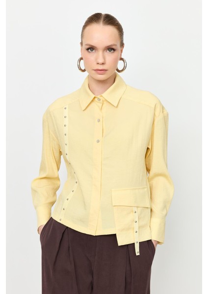 Zımba Şerit Detaylı Gömlek-Sarı fiyatları