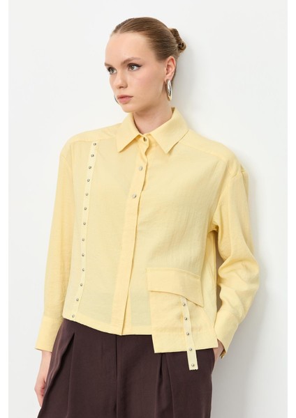 Zımba Şerit Detaylı Gömlek-Sarı