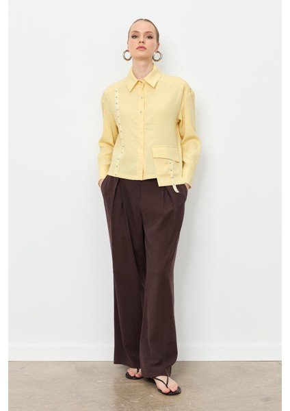 Zımba Şerit Detaylı Gömlek-Sarı