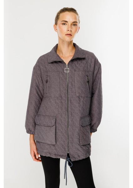 Cepli Kapitone Desen Spor Ceket-Antrasit