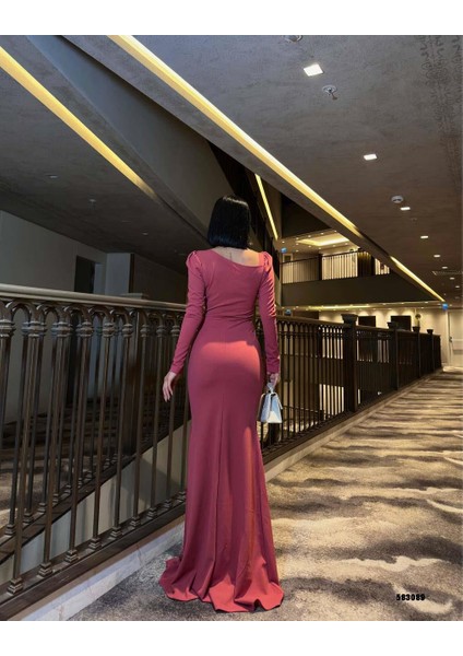 Taş Detaylı Uzun Abiye Elbise 583089 Gülkurusu fırsatları
