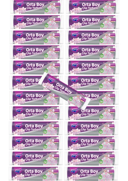 Büzgülü Çöp Torbası Kiraz Çiçeği Kokulu 15'li Orta Boy 55 x 60 cm 25 Paket