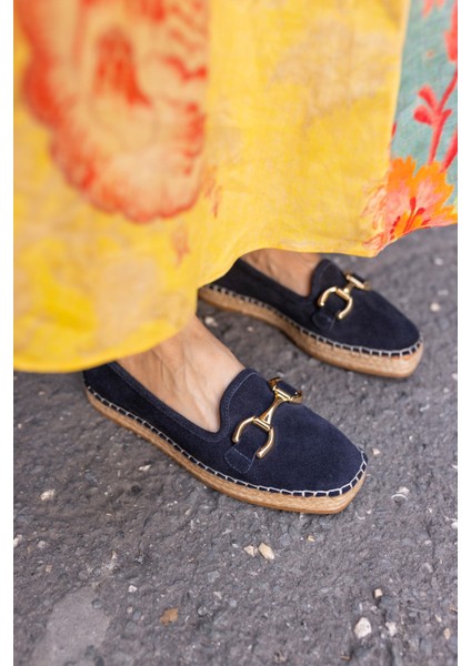 Nazsa Kadın Kahverengi Süet Tokalı Espadrıl Taban Loafer Ayakkabi