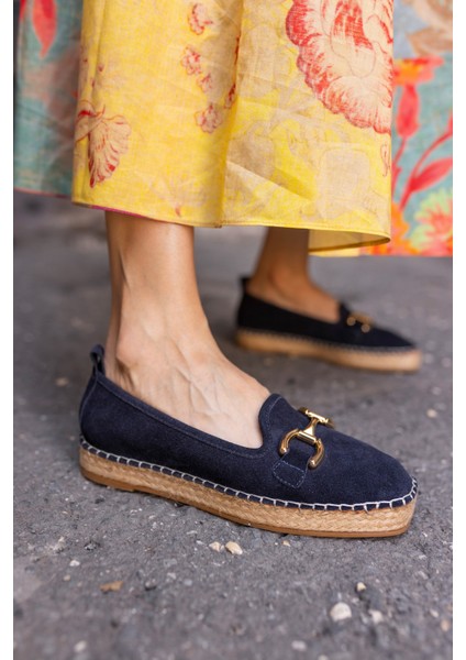 Nazsa Kadın Kahverengi Süet Tokalı Espadrıl Taban Loafer Ayakkabi